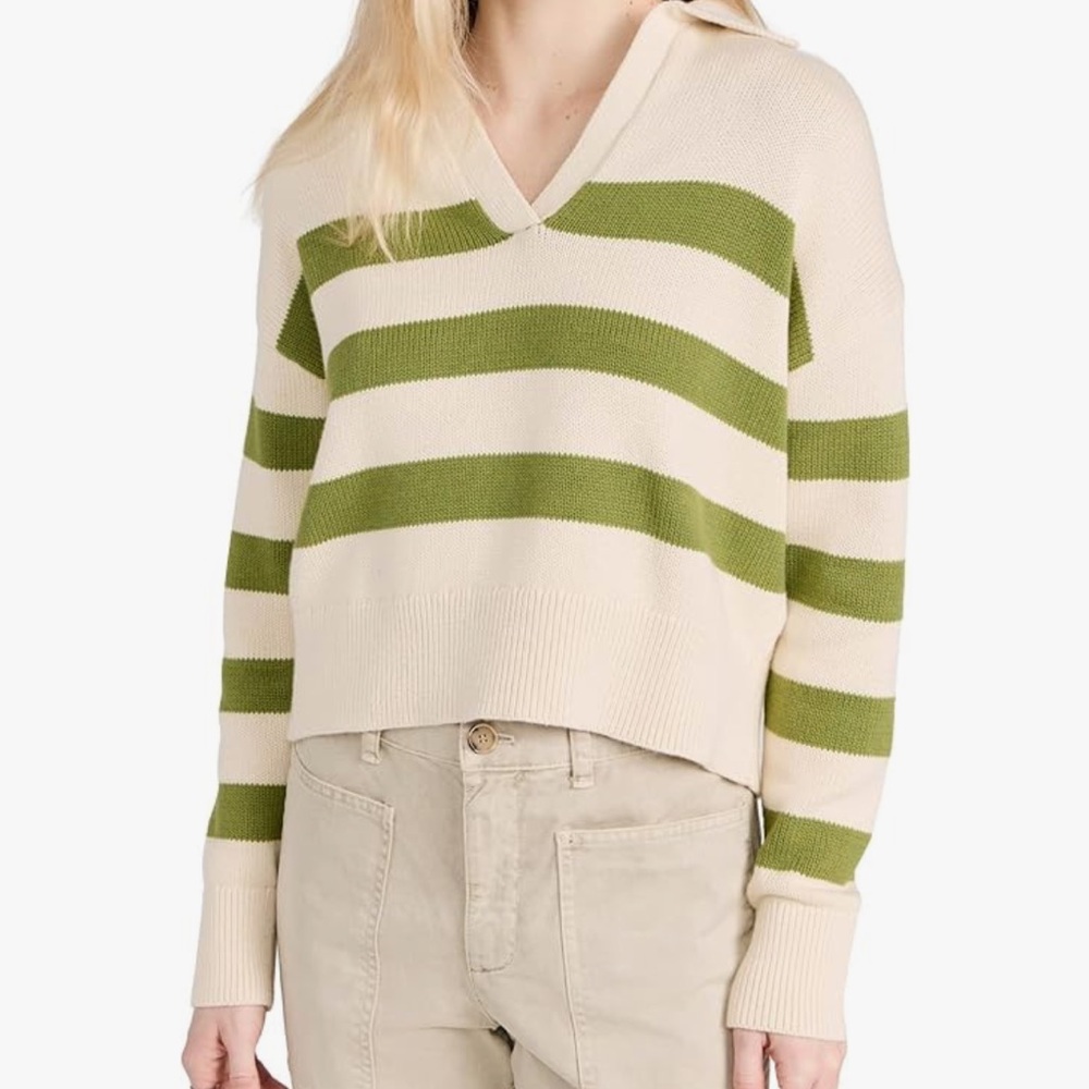 NWT Velvet Women's Lucie Henley Sweater in Cream and Green Stripe size xs